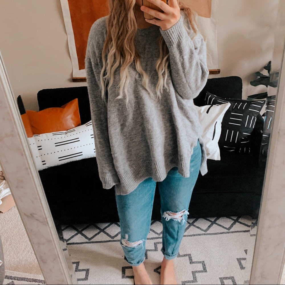 Falls creek grey side slit oversized sweater